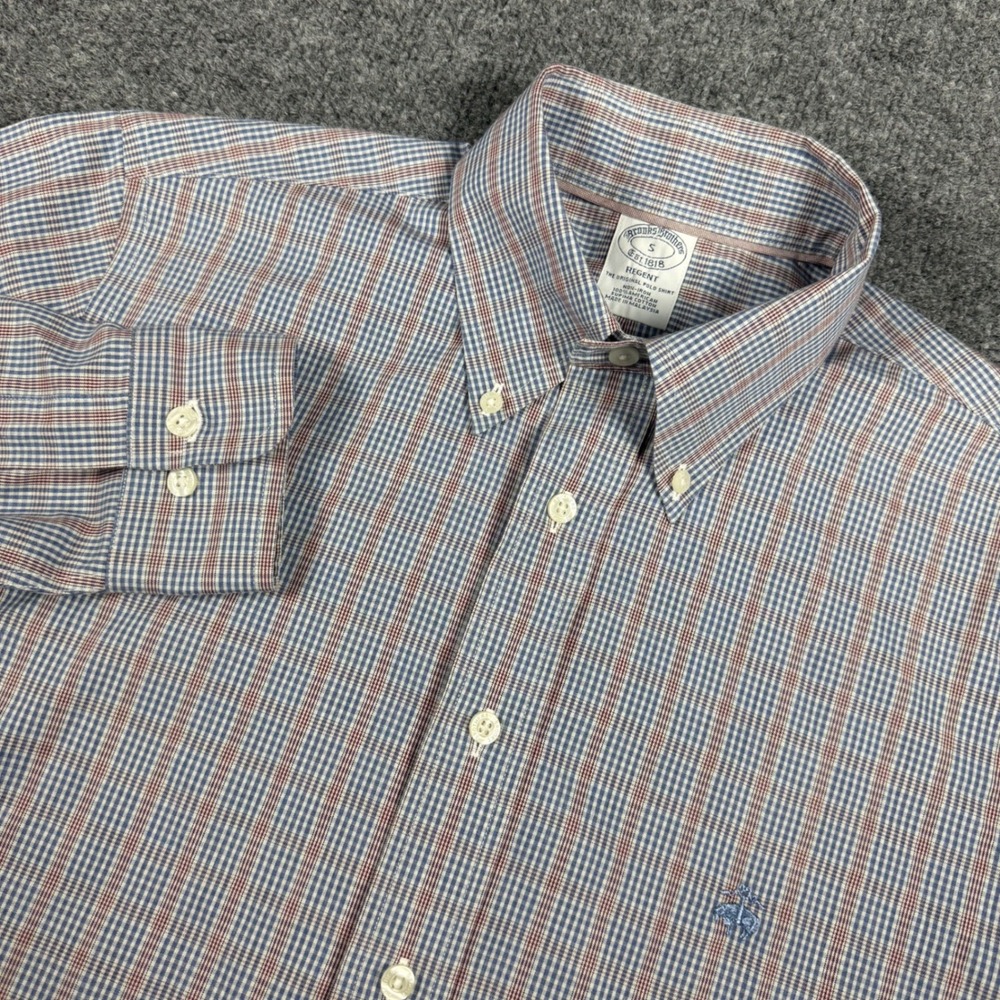 Brooks Brothers Regent Non-Iron Supima Cotton Check Shirt Blue Red Mens Small